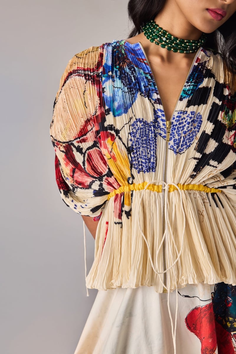 Ivory Multicolor Printed Blouse and Maxi Skirt Co-ord Set