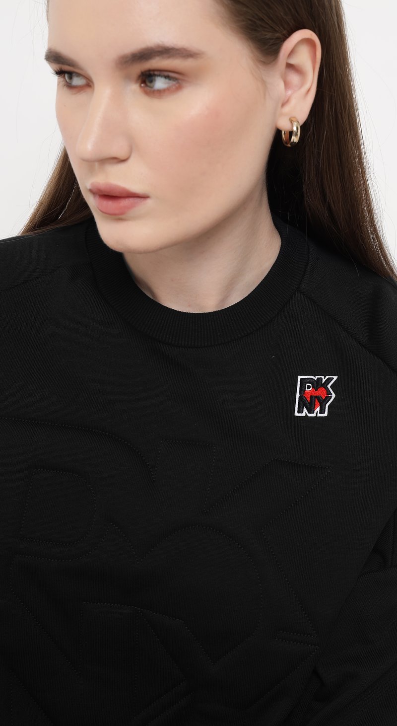 Black Relaxed-Fit Crewneck Sweatshirt with Tonal Lettering