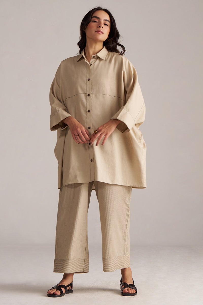 Brown Rice Oversized Shirt and Wide-Leg Pants Co-ord Set