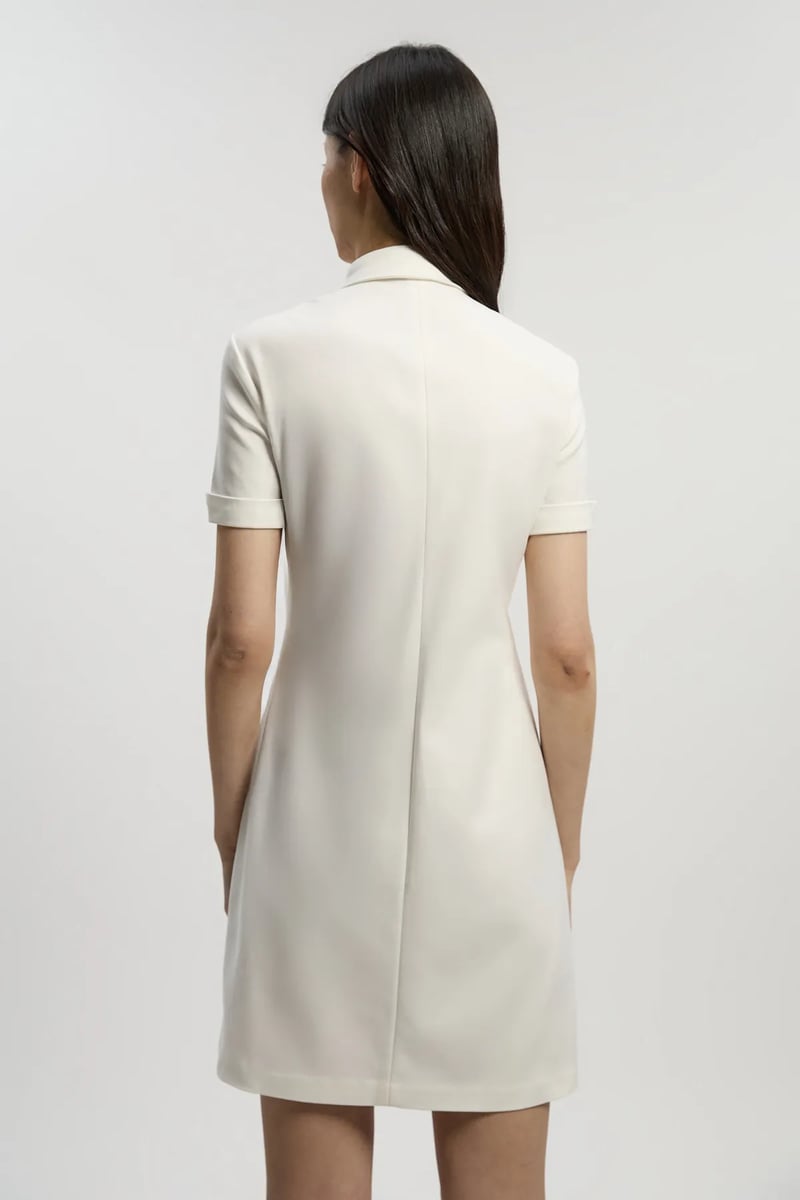 Ivory Collared Straight Mini Dress with Hardware Placket