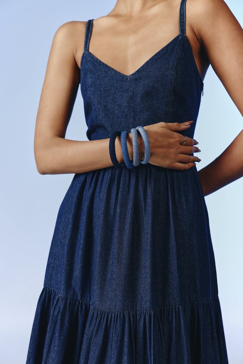 Deep Indigo Tiered Denim Maxi Dress