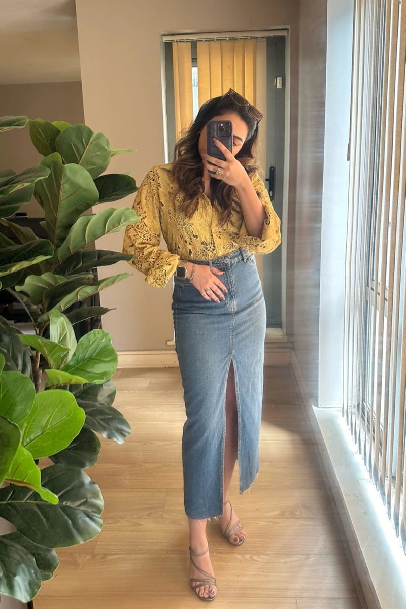 Yellow Cutwork Oversized Shirt