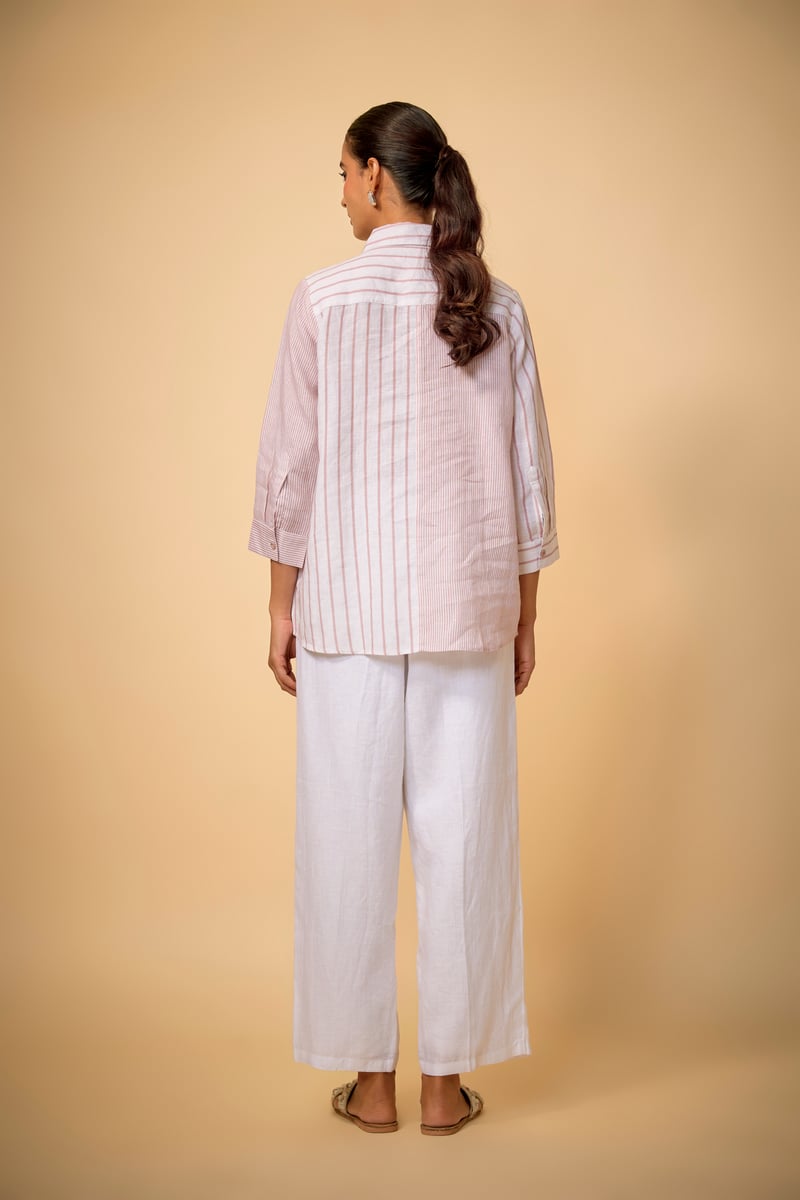 White Linen Wide-Leg Relaxed-Fit Trousers