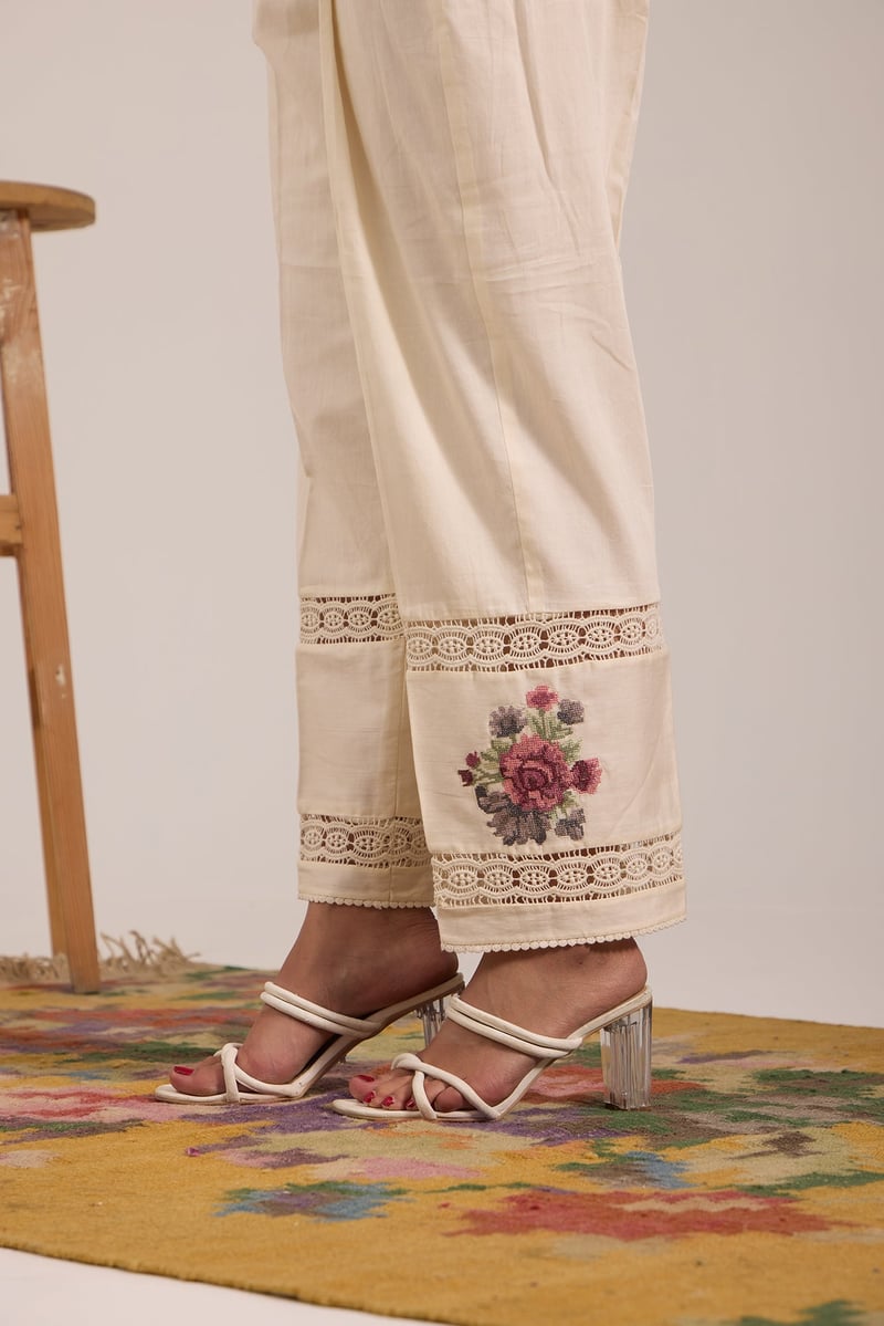 Off-White Mul Chanderi Shirt and Pants Co-ord Set