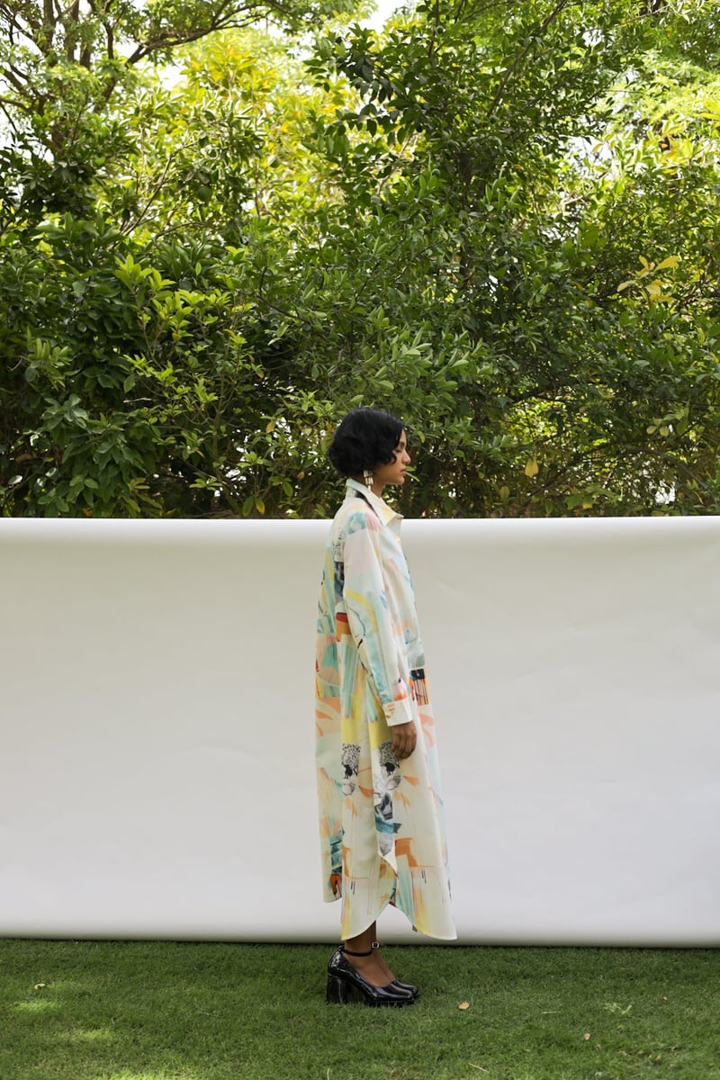 Multicolor Abstract Print Maxi Shirt Dress