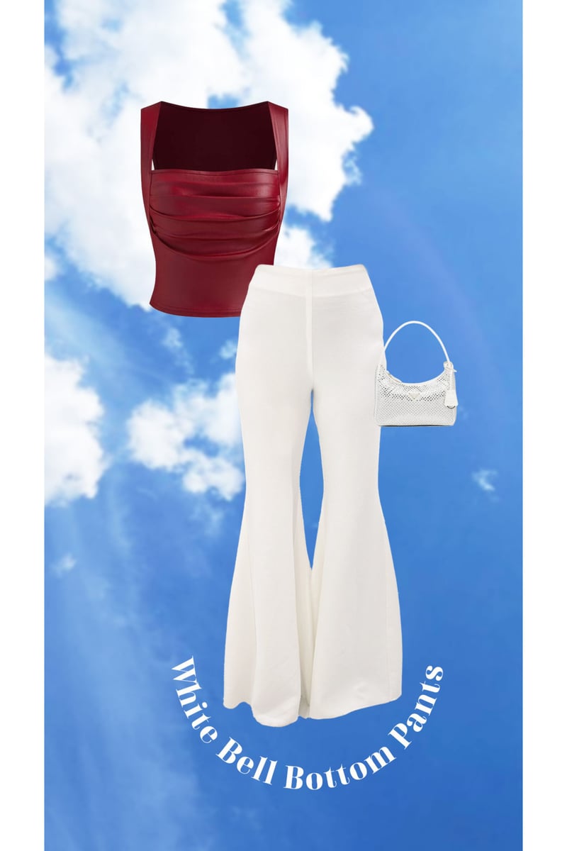 White High-Waist Bell Bottom Trousers with Side Zip