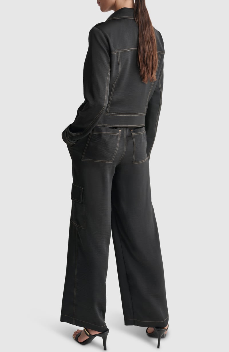 Black Cropped Zip-Front Lapel Collar Jacket