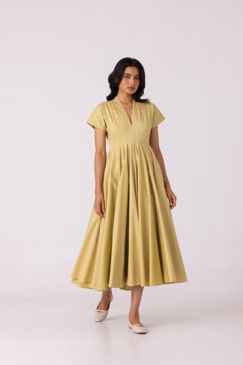 Cathy Yellow Fit and Flare Dress