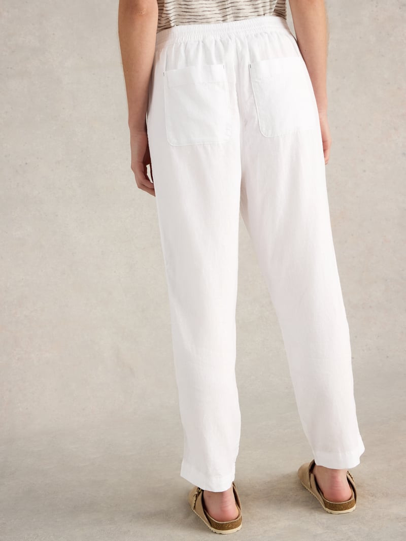 Brilliant White Linen-Blend Drawstring Straight-Leg Trousers