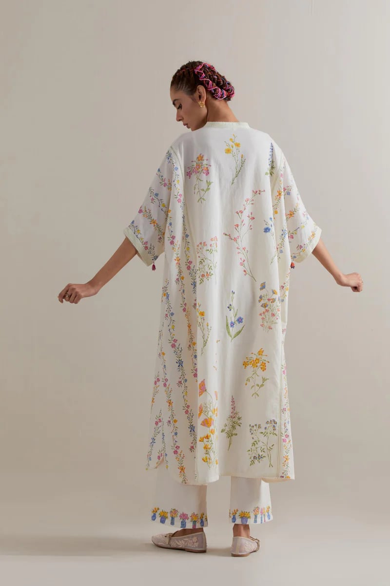 Off-White Floral Printed Cotton Kaftan