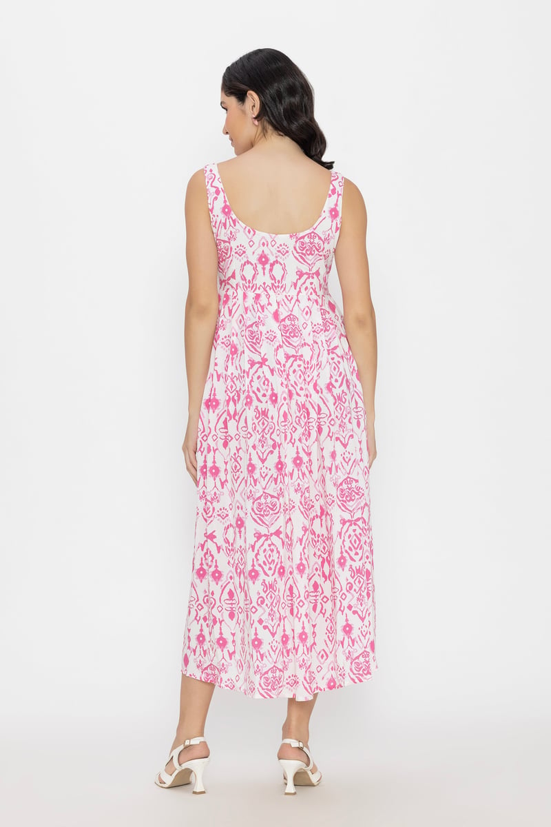 Pink Printed Fit and Flare Midi Dress