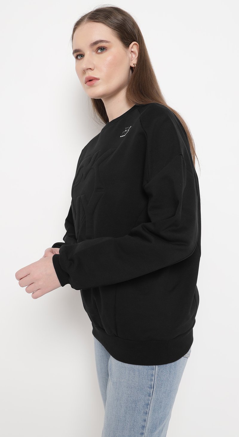 Black Relaxed-Fit Crewneck Sweatshirt with Tonal Lettering
