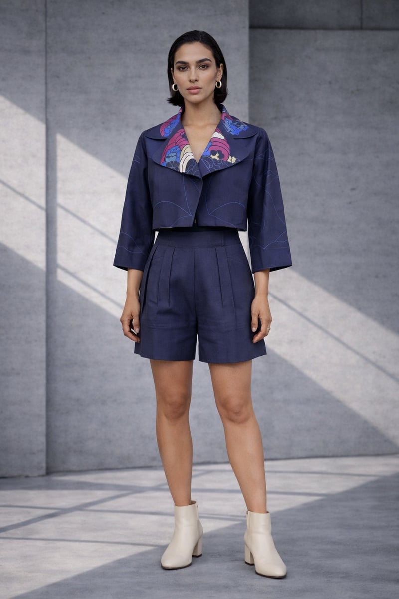 Mizu Navy Cropped Jacket Set — OJA