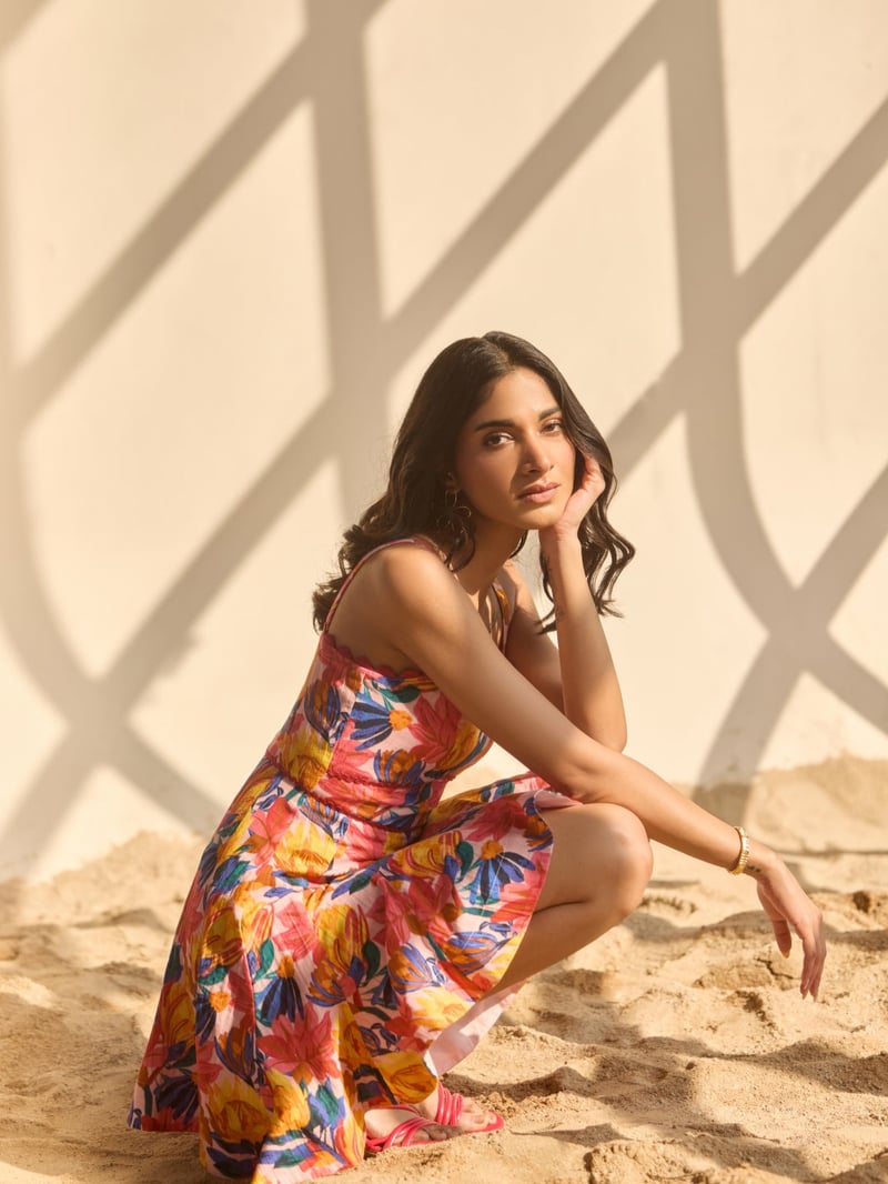 Red Tropical Print Fit and Flare Mini Dress