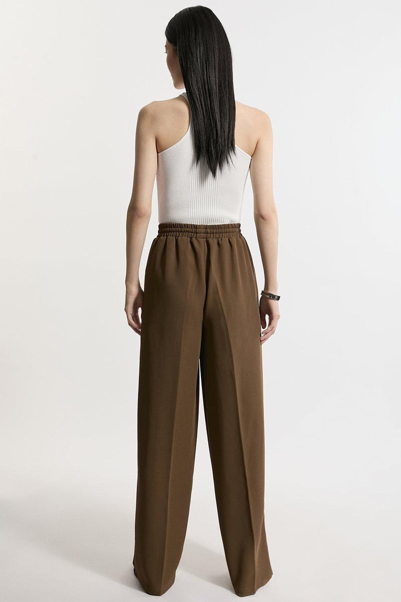 Khaki Wide-Leg High-Rise Tie-Up Trousers