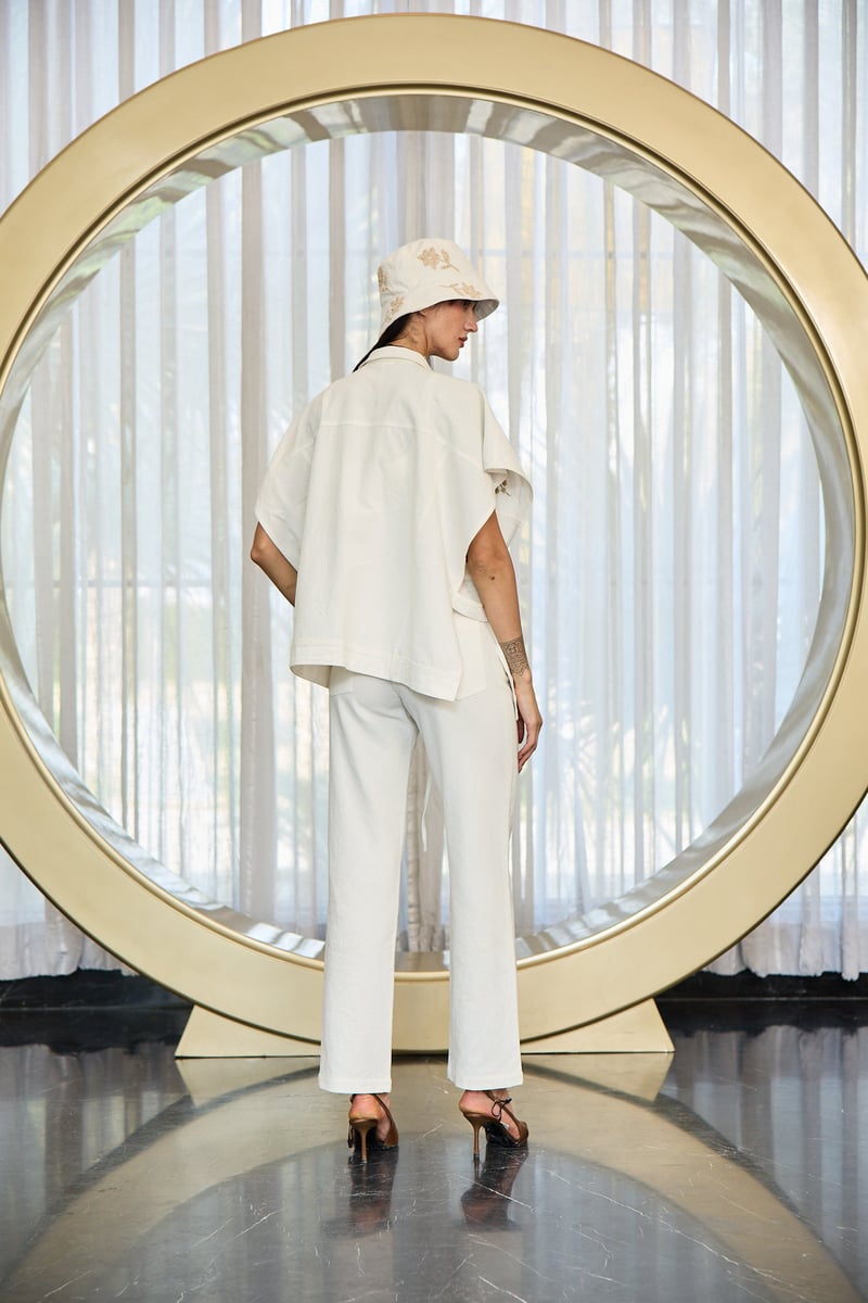 White Denim Embroidered Co-ord Set with Tie-Up Top