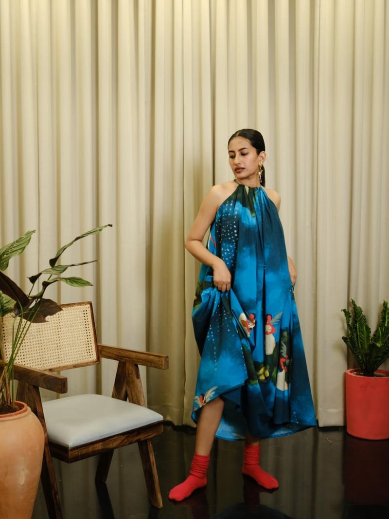Kadhali Blue Halterneck - Long — House of Urmi
