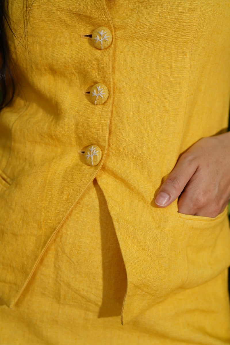 Mustard Yellow Linen Longline Vest Top with Square Neck