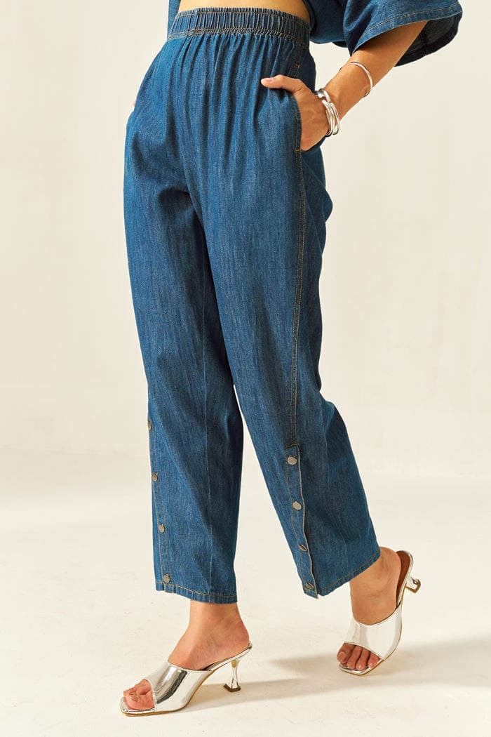 Dark Denim Oversized Shirt and Wide-Leg Pants Co-ord Set