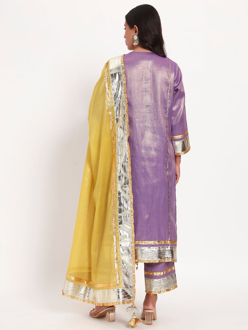 Lavender Cotton Tissue Straight Kurta Set with Gotta Work