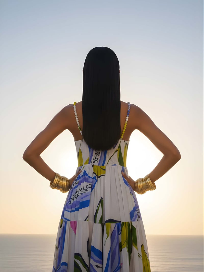 Multicolor Printed Tiered Maxi Dress in Bemberg Silk