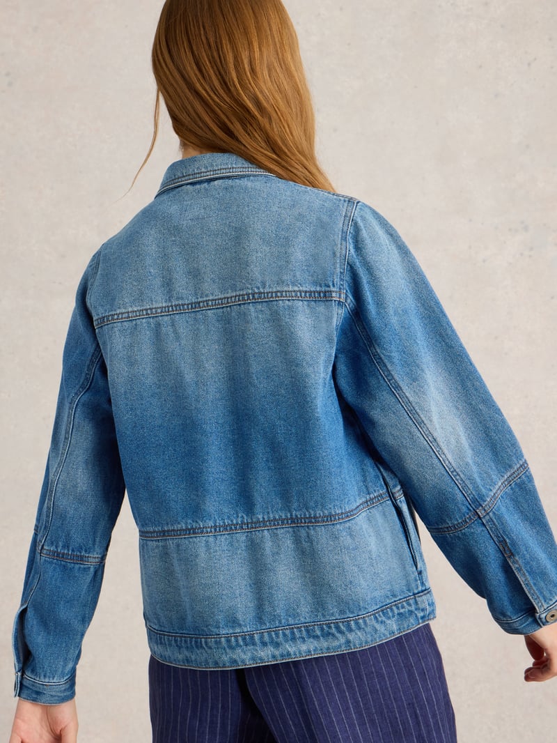 Mid Denim Button-Front Denim Jacket with Chest Pockets
