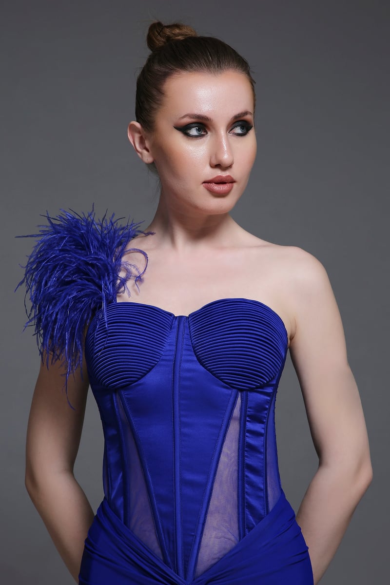 Royal Blue Corset and Draped Maxi Skirt Co-ord Set