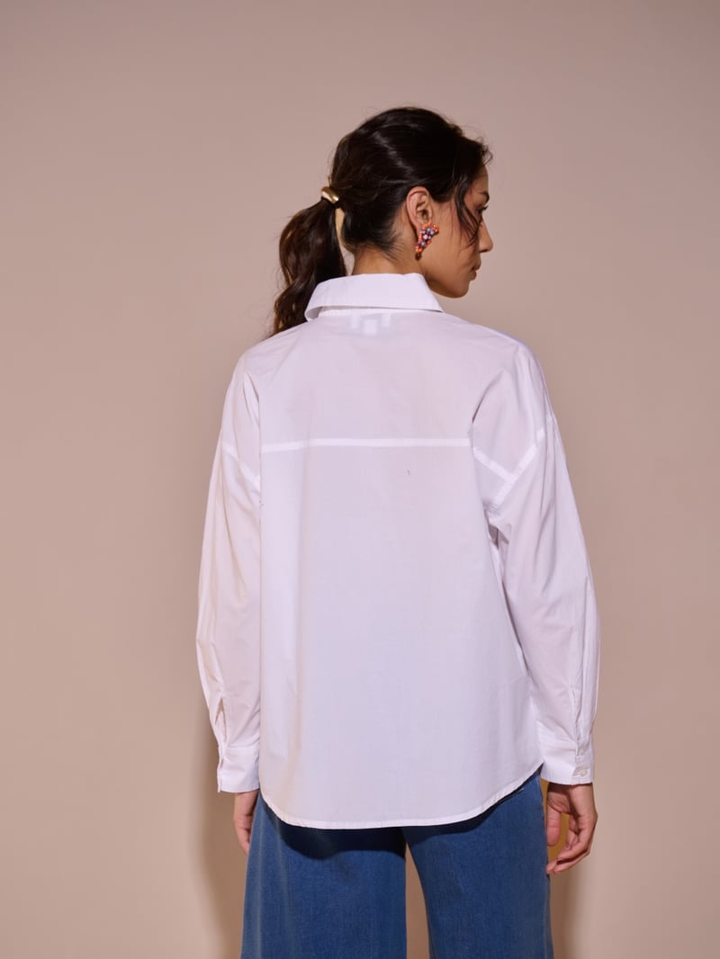 White Cotton Embroidered Button-Down Shirt