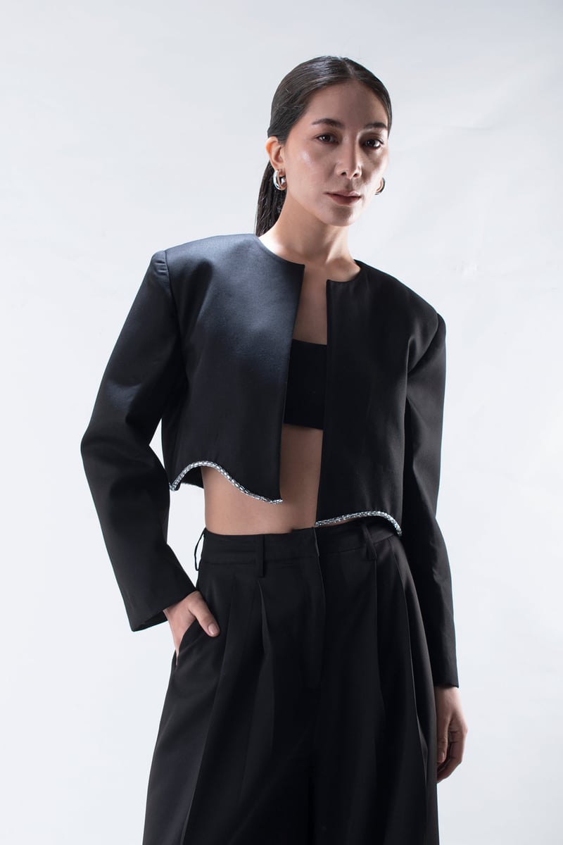 Black High-Rise Crepe Flare Trousers