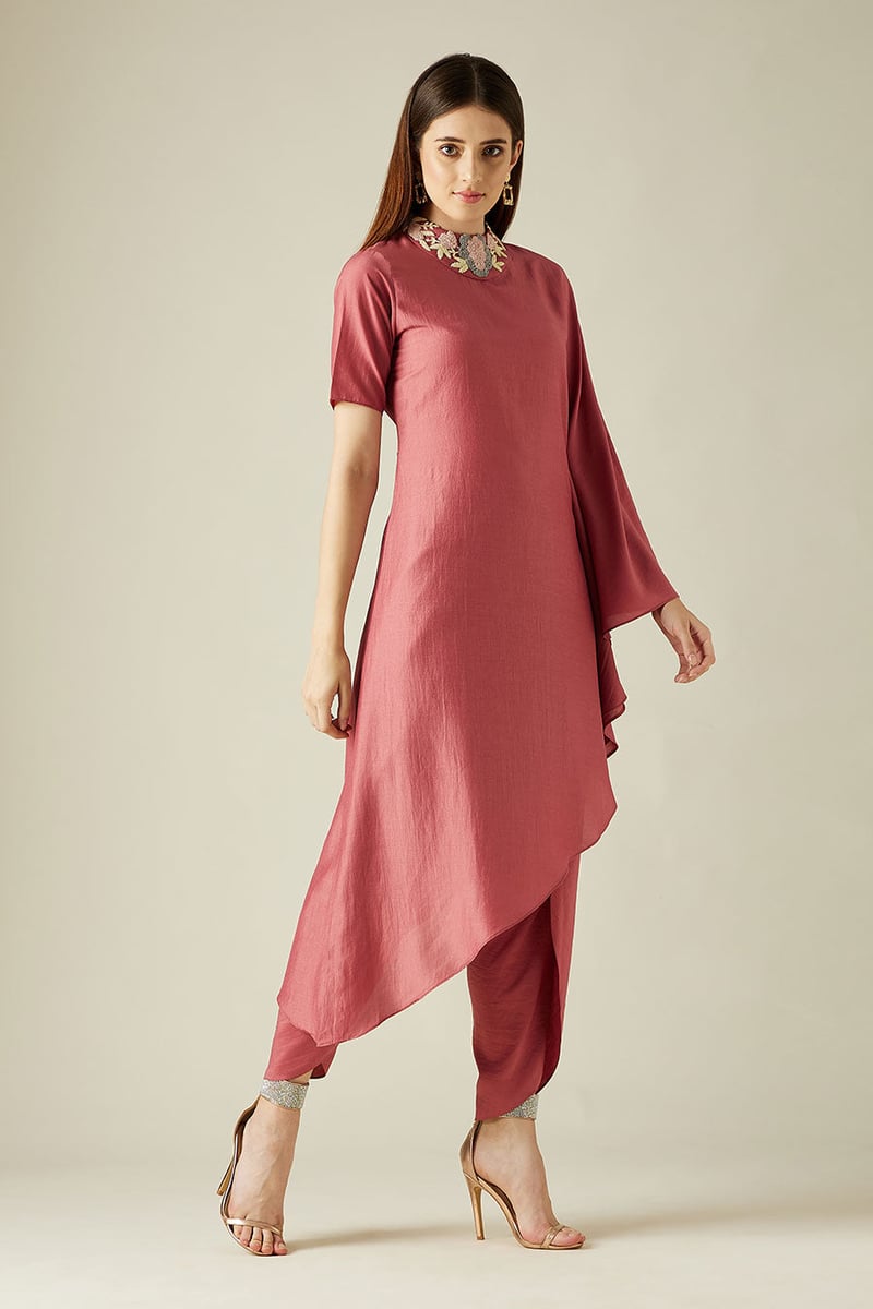 Pink Asymmetric Tunic and Dhoti Pant Co-ord Set