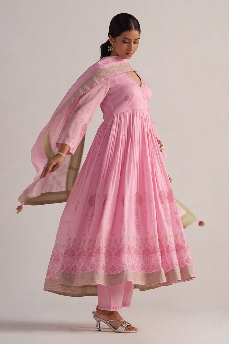 Lilac Sachet Printed Anarkali Kurta Set