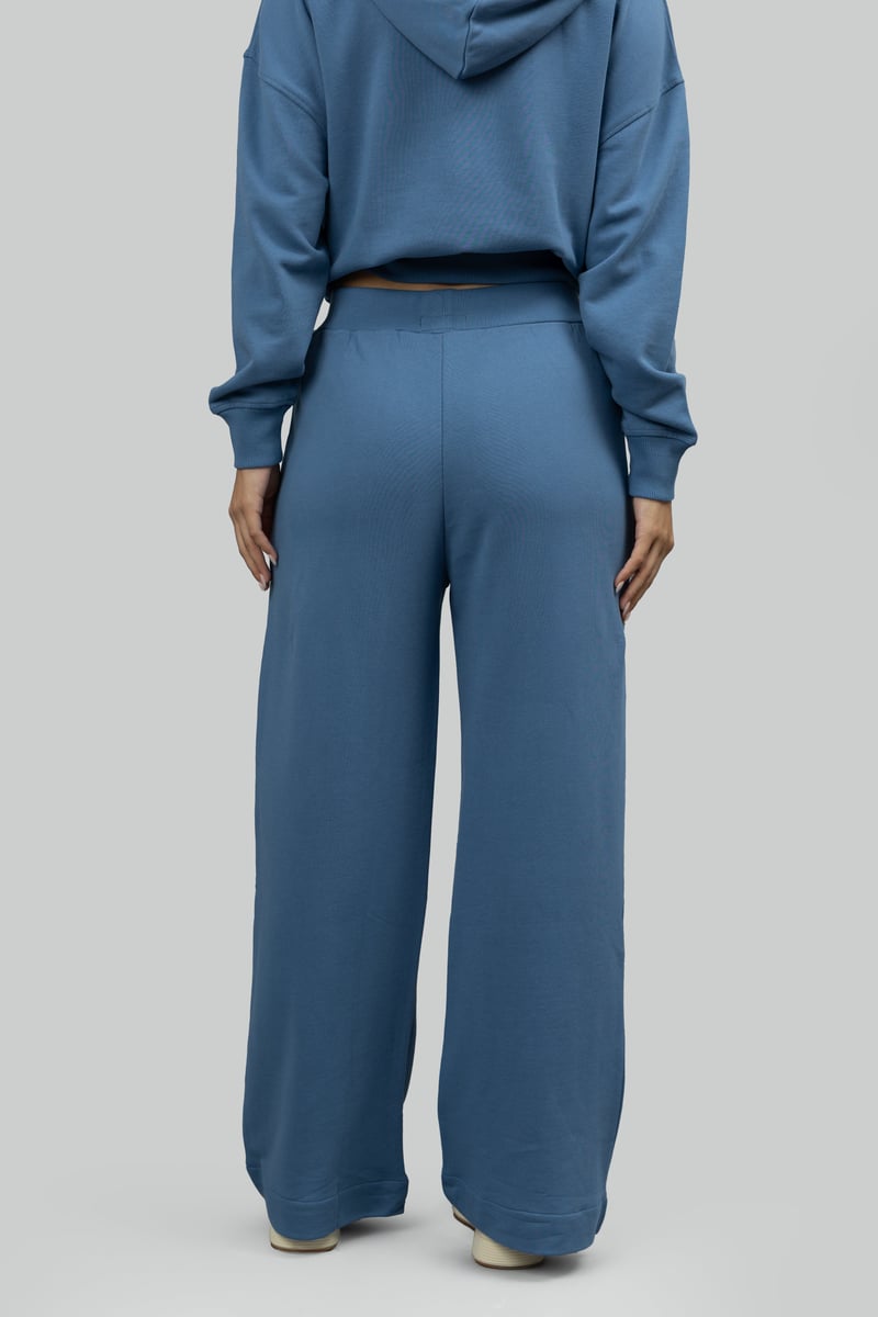 Cloudy Blue Cotton Terry Wide-Leg Trackpants
