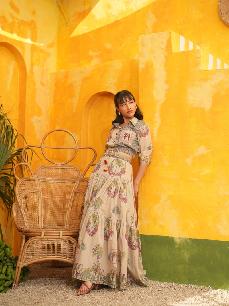 Dusty Lilac Printed Shirt and Maxi Skirt Co-ord Set