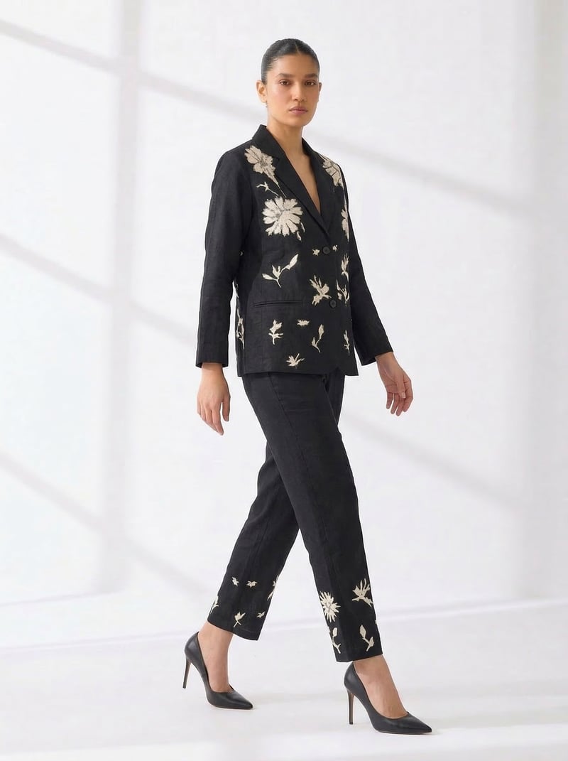 Black Linen Blazer and Cigarette Pants Co-ord Set