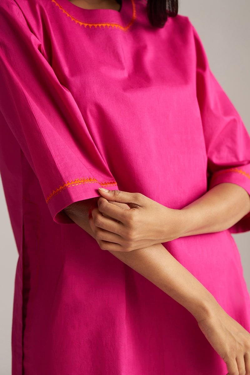 Fuchsia Straight Kurta and Wide-Leg Pants Set with Dupatta