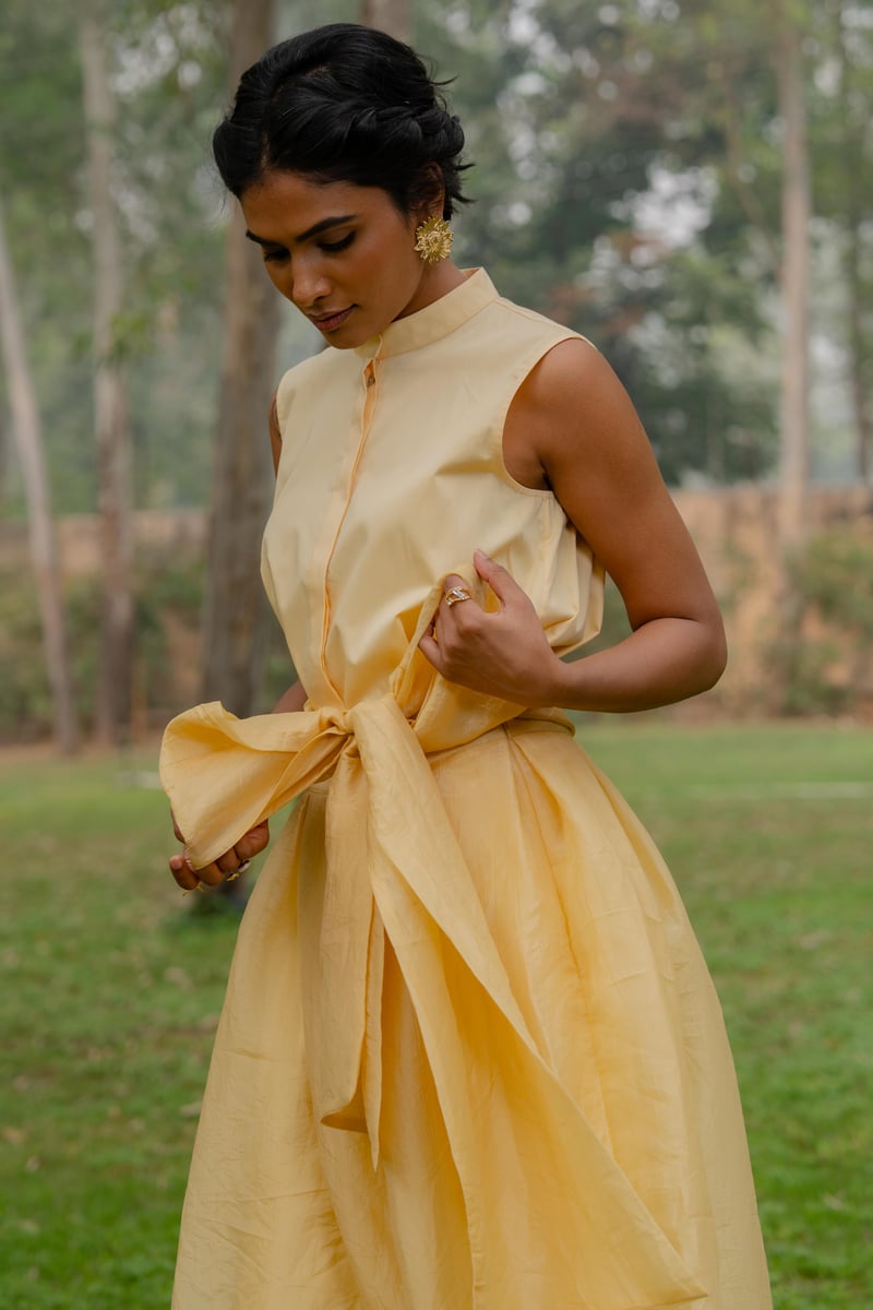 Butter Yellow Dress and Organza Skirt Co-ord Set
