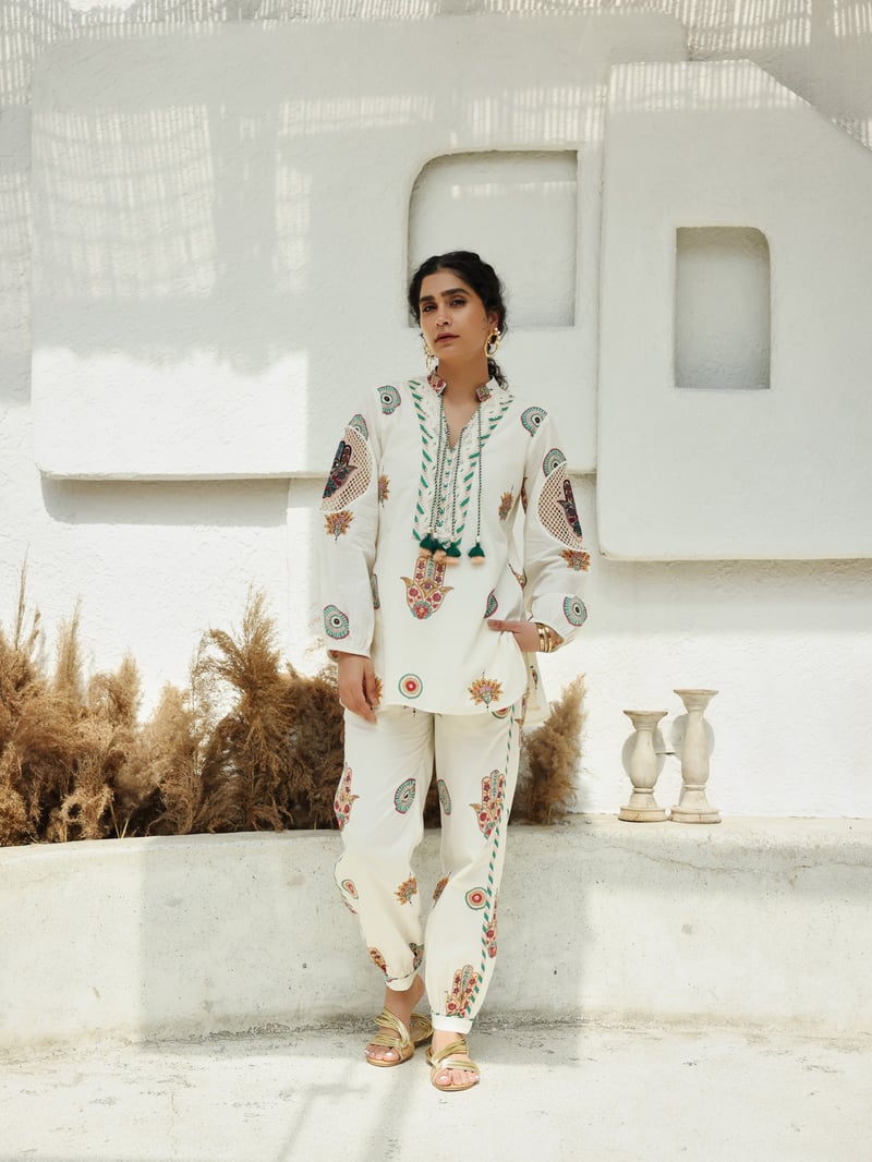 Peach & Green Hamza Print Co-ord Set