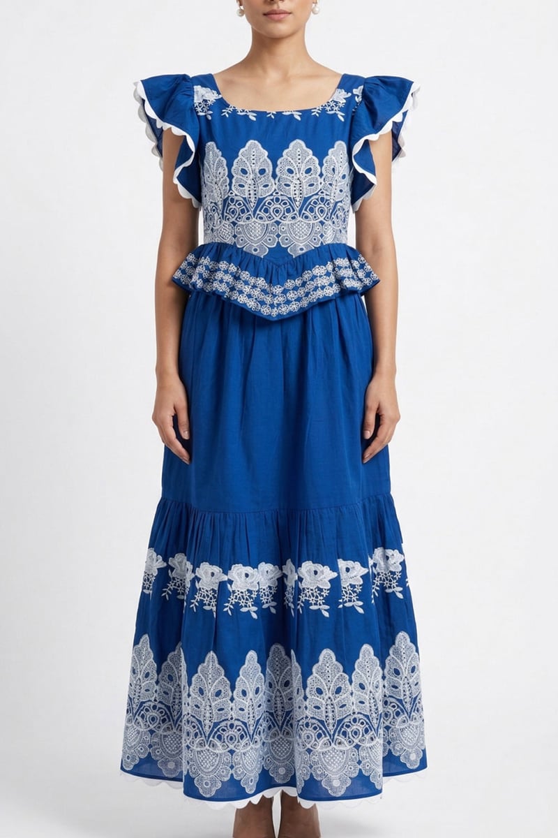 Electric Blue Eyelet Embroidered Skirt Co-ord Set