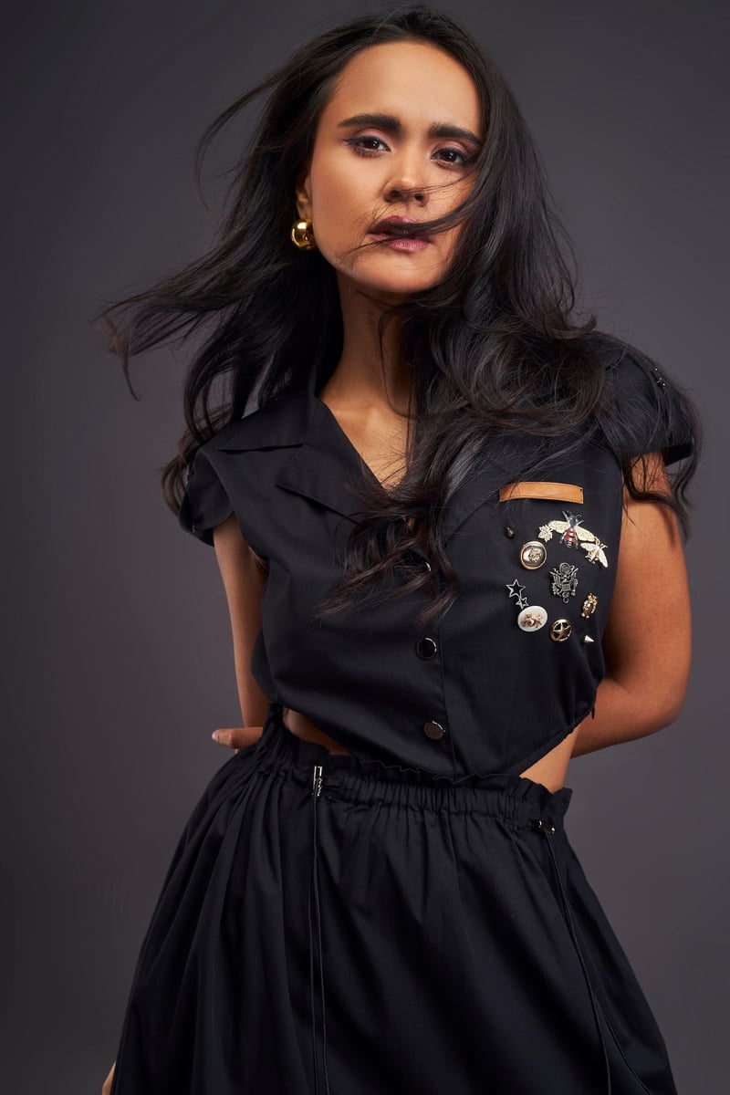 Black Lapel Collar Midi Dress with Side Cutouts