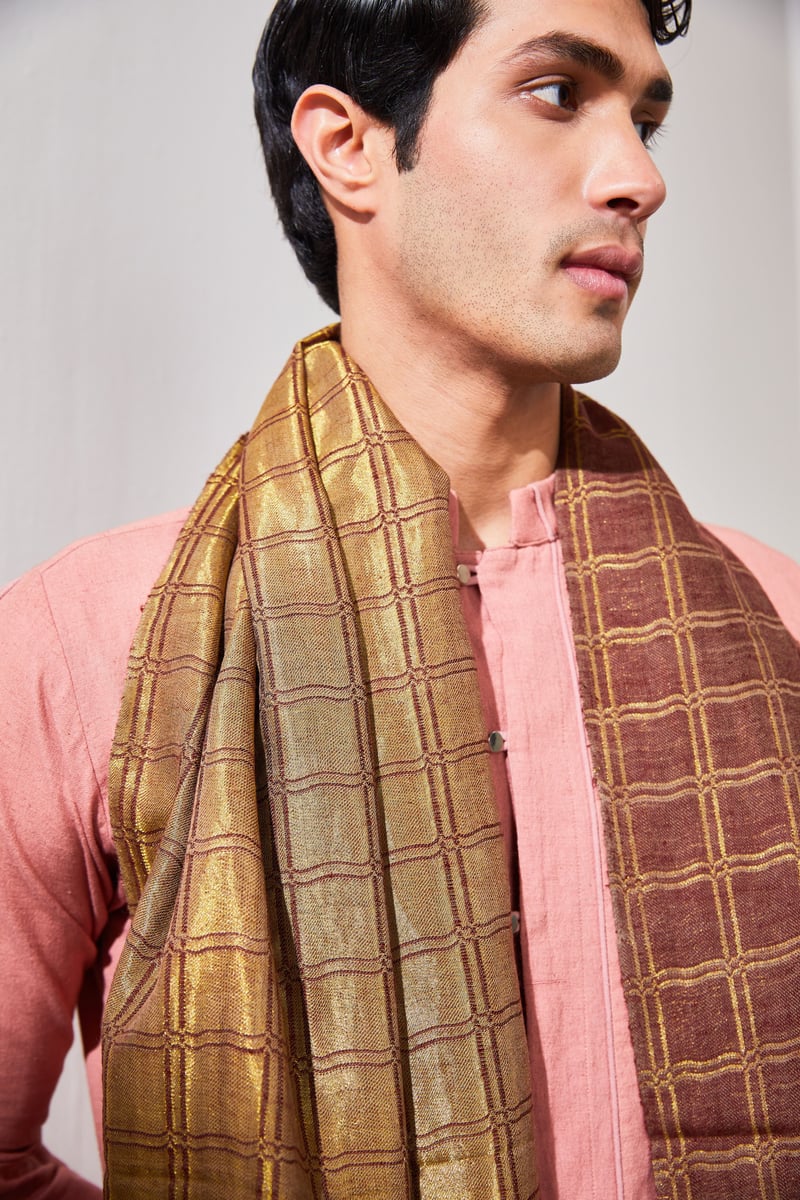 Zari Check Reversibles Pashmina Stole