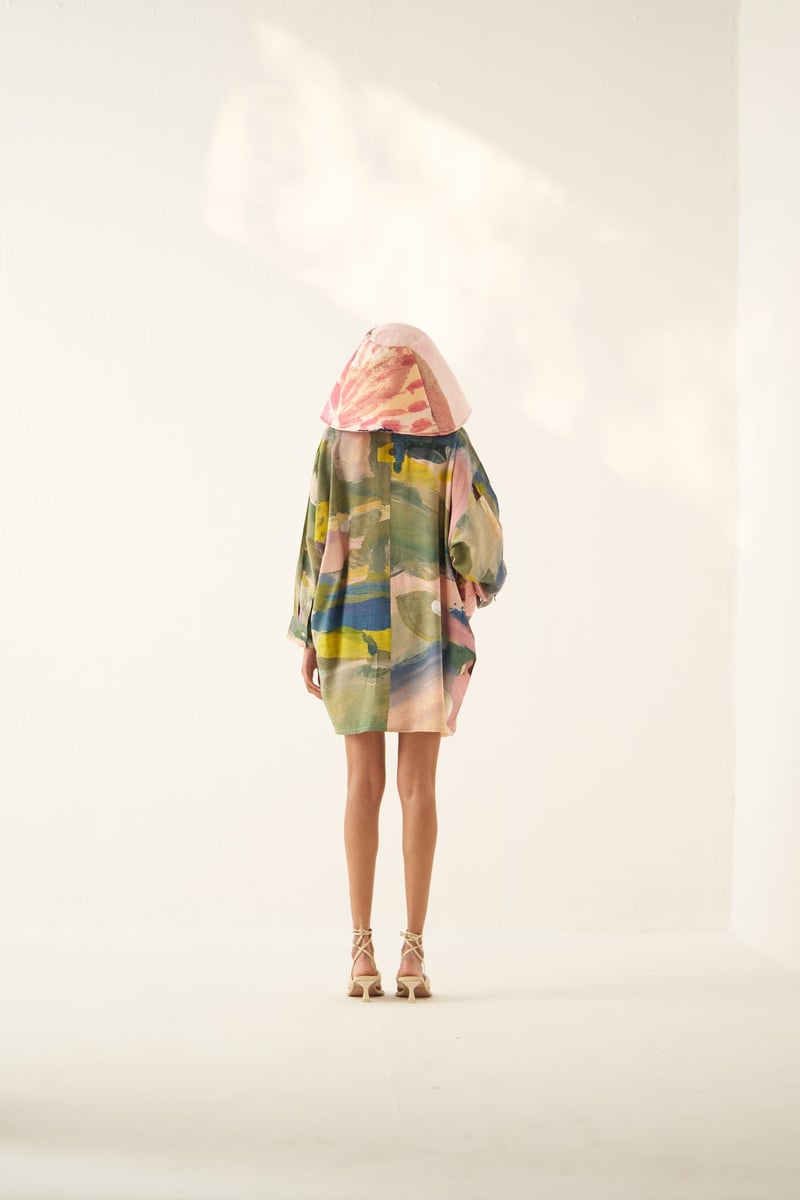 Multicolor Abstract Print V-Neck Anti-Fit Mini Dress