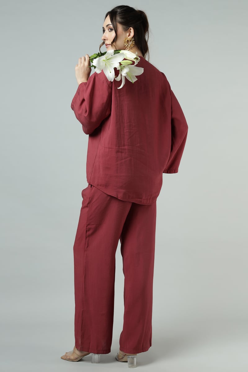 Bordeaux Tunic and Wide-Leg Pants Co-ord Set