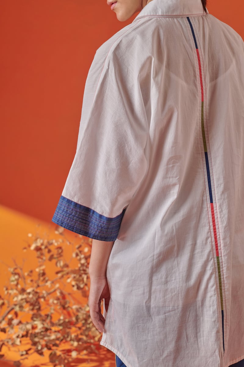 White Longline Drop-Shoulder Cotton Shirt