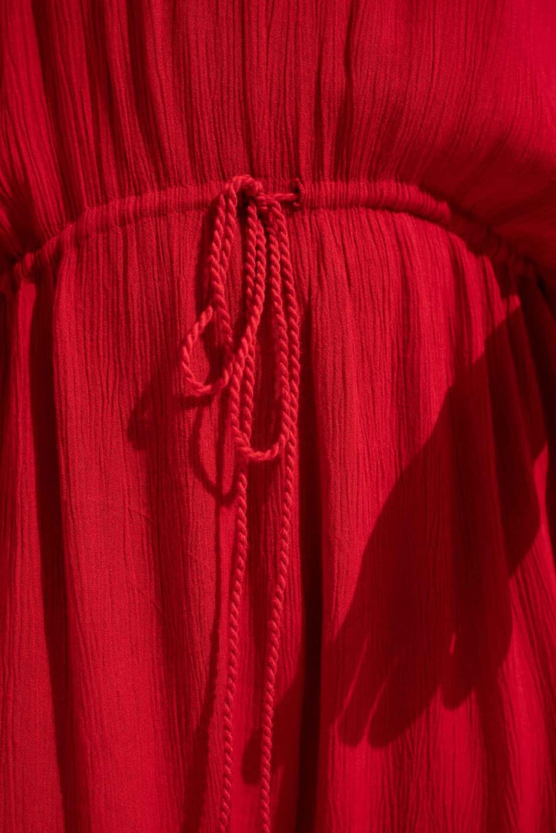 Red Kaftan-Style V-Neck Wide-Leg Jumpsuit