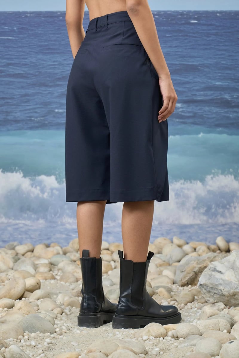 Navy Premium Poly Viscose Relaxed Culottes
