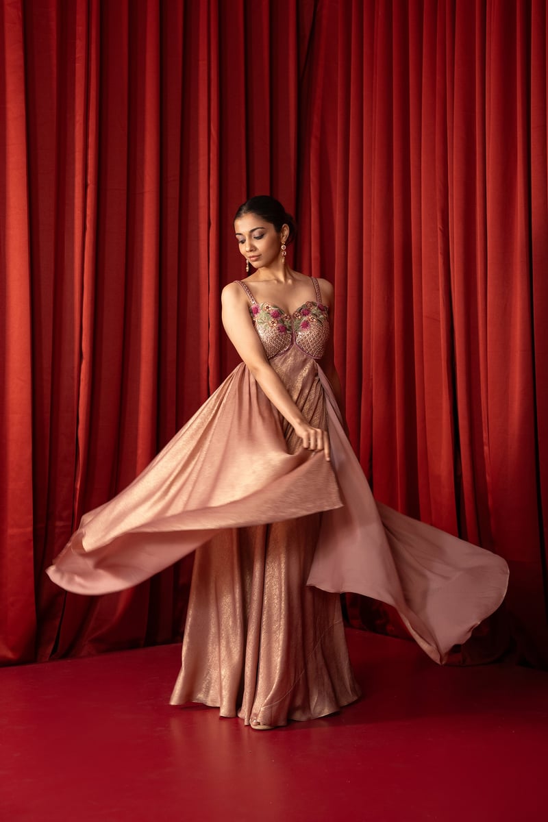 Dusty Rose Pink Shimmer Sweetheart Maxi Gown