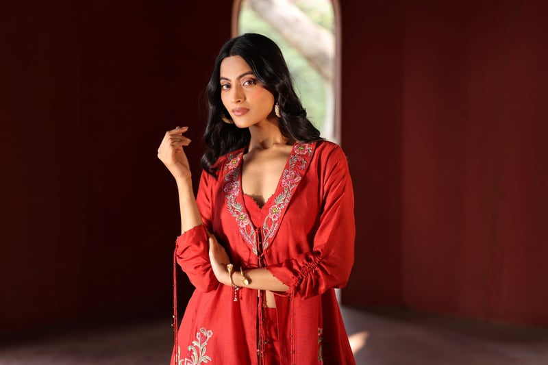 Floral Embroidered Co-Ord Set Rust
