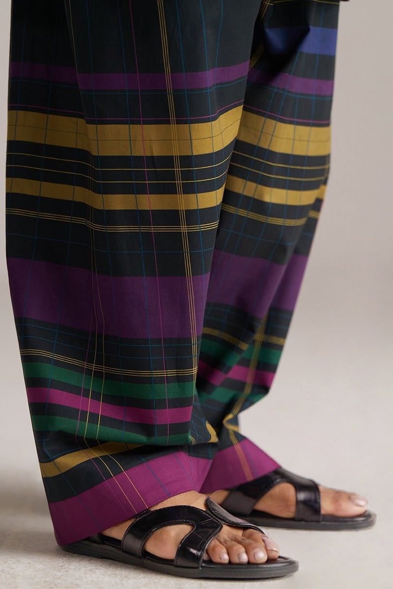 Black Kurta and Multicolour Checked Salwar Co-ord Set