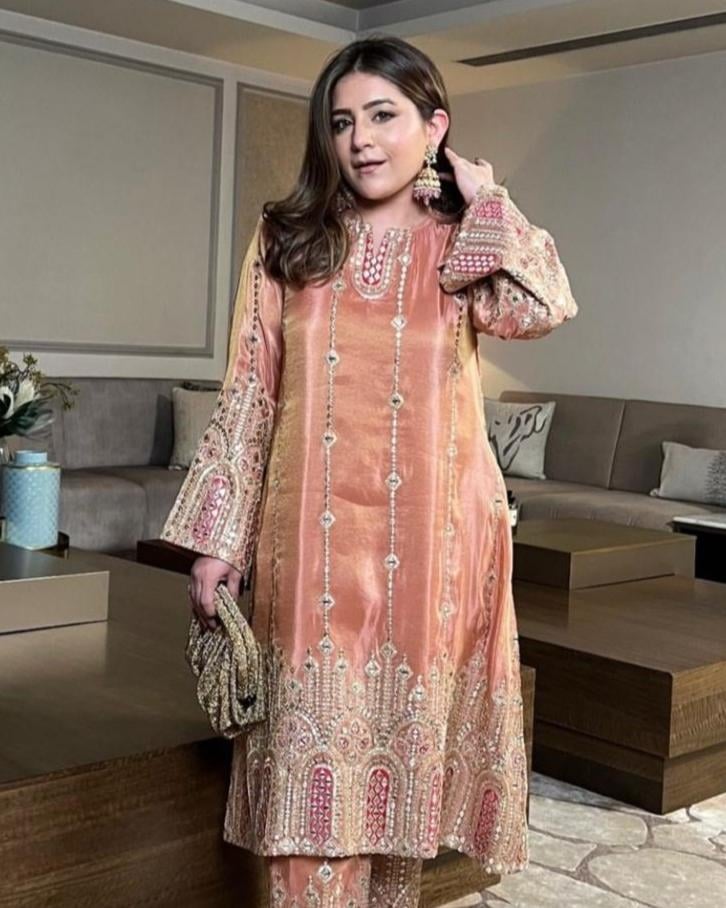 Pink Tissue Silk Embroidered 3-Piece Kurta Set