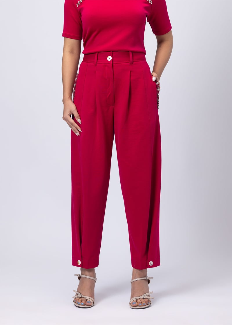 Raspberry Pink High-Rise Barrel-Leg Trousers